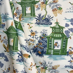 Harmony Bluebell - bleu - vert - asiatique - chinoiseries - arbre - décoration d'intérieur - tissu pour draperie - tissu pour coussin - tissu par mètre