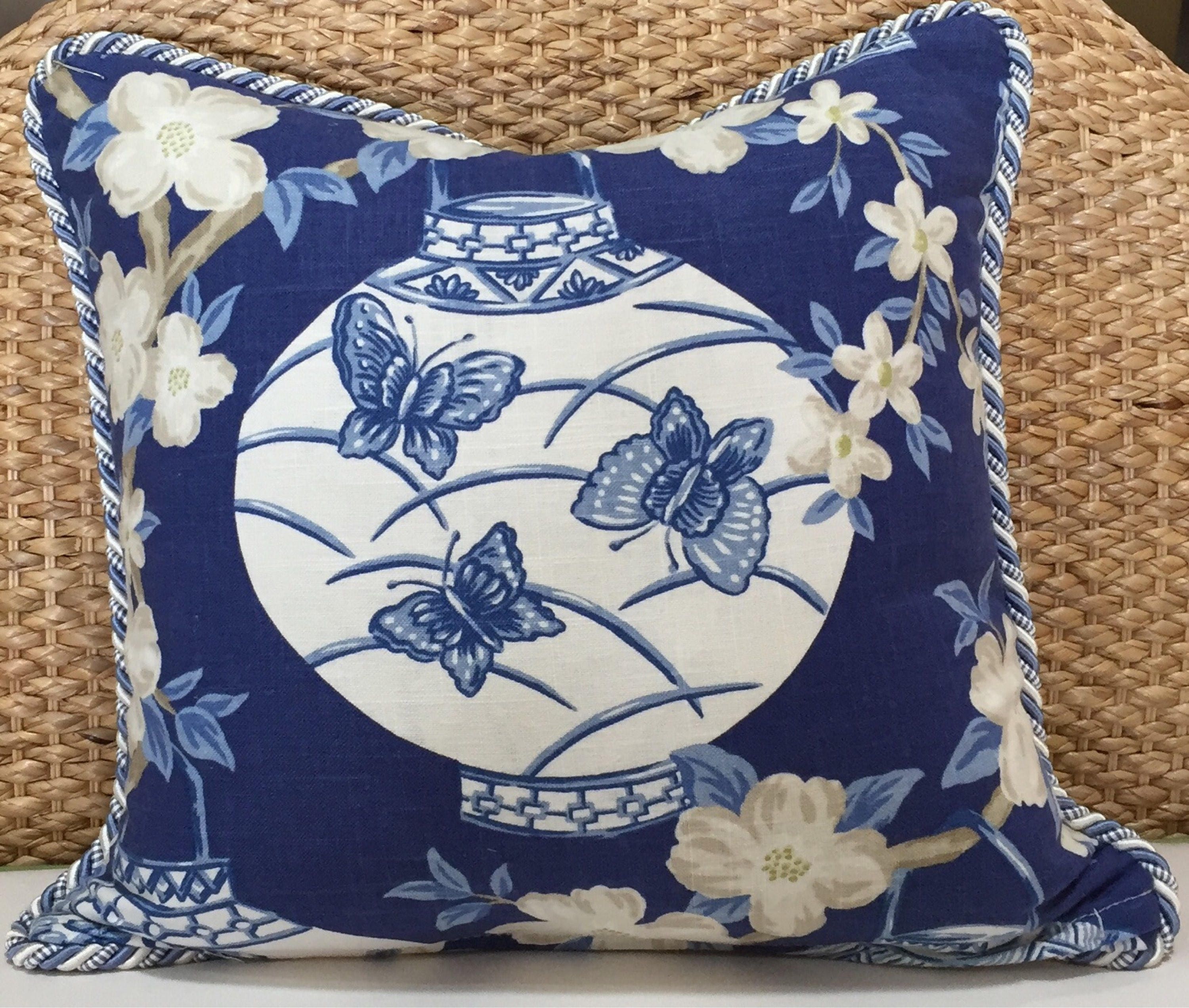 Navy Blue - White Chinese Lantern - Decor Pillow Cover