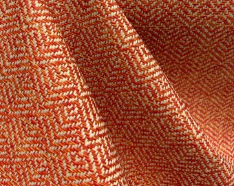 Tangerine Raffia - herringbone design - upholstery fabric - fabric by the yard