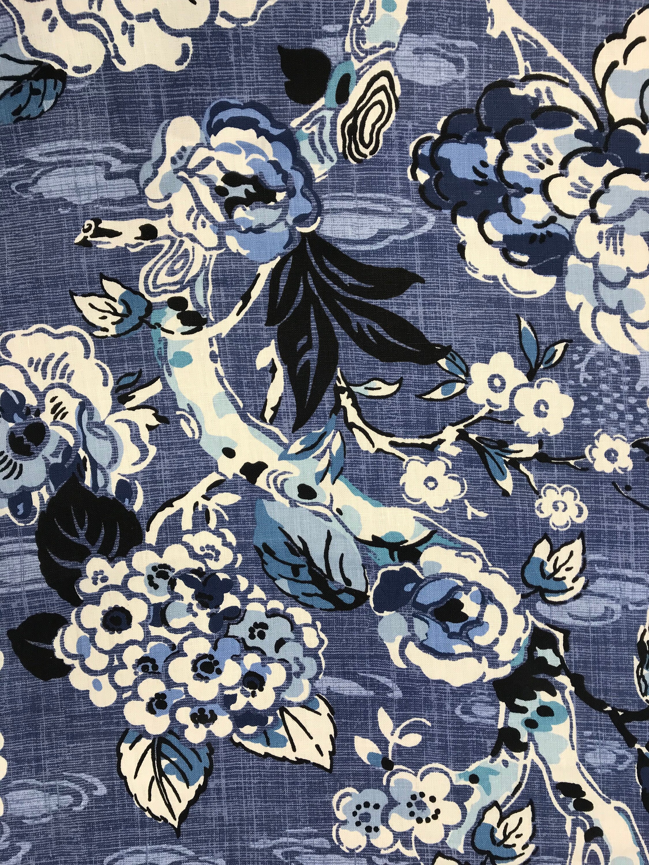 Navy Large Scale Jacobean Floral Modern Jacobean Drapery image picture