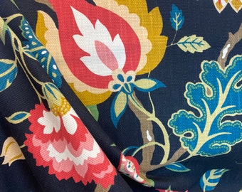Folk Art Licorice - Upholstery Fabric - Large Print Floral - Multicolor Floral - Fabric by the Yard