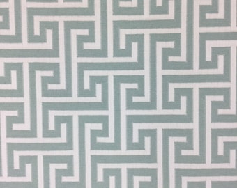 Aqua Spa Greek Key - Fabric By The Yard - Tourney - Pond - Custom bedskirt - Custom Throw Pillows - Custom Draperies