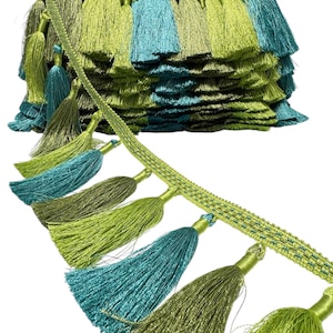 Apple Green and Aqua Tassel Trim
