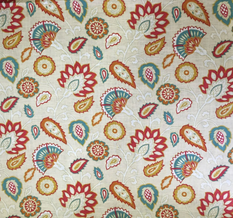 Teal and Red Modern Floral Upholstery Fabric By The Yard | Etsy