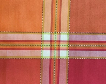 Textured Plaid - Orange - Pink - Drapery Fabric - Upholstery Fabric by the Yard