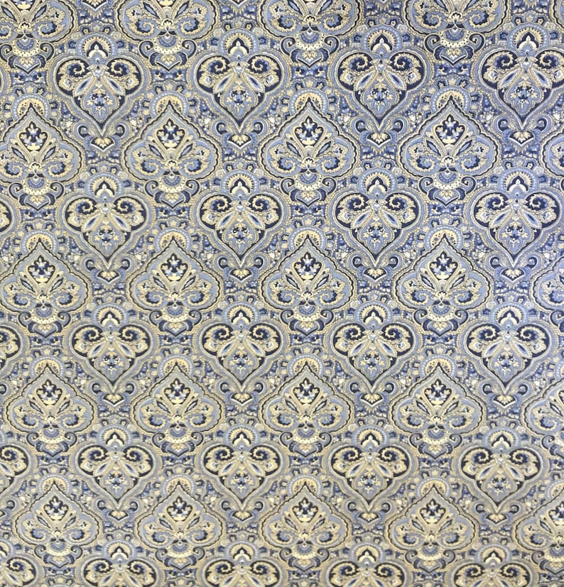 Navy Damask Blue Upholstery Fabric by the Yard Cream Medallion