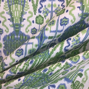 Bombay Kelly - Ikat - Print Fabric - Upholstery and Drapery  Fabric - Lacefield - Navy - Green  - Custom Pillow Covers - Drapery Panels