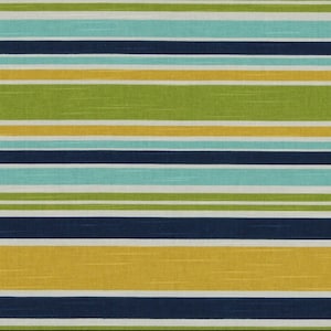 Summertime Stripe Stripe - Aqua, Navy, Green Upholstery Fabric - Modern Drapery Stripe Fabric - Home Decor Fabric