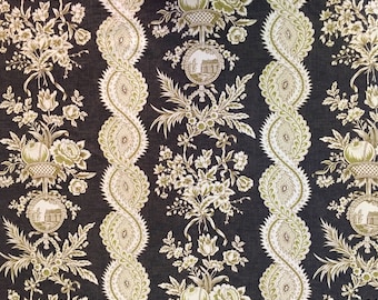 Strohiem & Roman - Marguerite - Charcoal Gray - Green - White - Drapery and Upholstery Fabric By The Yard