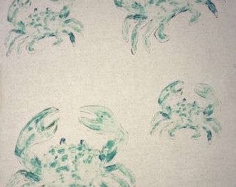 Aqua - Crab - Drapery Fabric - Beach Decor - Coastal Fabric - Upholstery Fabric By The Yard