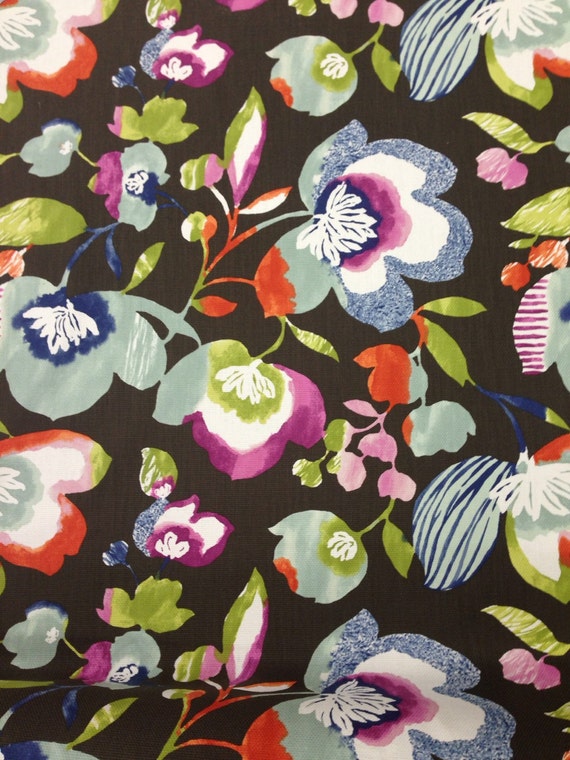 Watercolor Flowers Upholstery Fabric Modern Floral Black