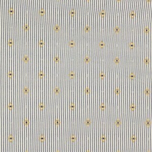 Stroheim and Romann Blue Small Stripe with Yellow Embroidered Flower - Upholstery Fabric By The Yard