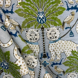Happy Jaguar - Palm Trees - Birds - Cheetah - Novelty Fabric - Custom Pillow Covers - Fabric - Tropical Drapery Panels  - Unique Fabric