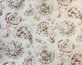 Merlot - Gray - Chartreuse - Blush - Dark Brown - Cream - Floral Garden - Drapery Fabric By The Yard - Drapery Panels - P Kaufmann