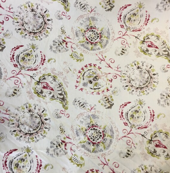 Blush Beige and Gray Floral Embroidery Upholstery Fabric by the