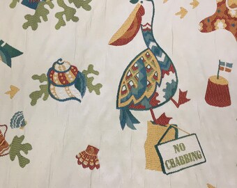 Beach Fabric - Starfish - SALE - Pelican - Sea Shells - Upholstery Fabric By The Yard