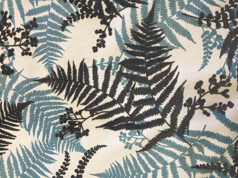 Tropical Fern Fabric Spa Blue and Charcoal Gray Flock Fabric Etsy