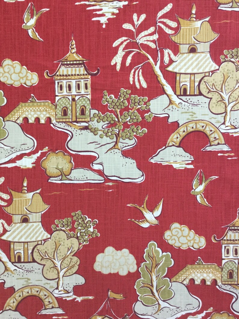 Asian Ronnie Gold Upholstery Fabric By The Yard Xanadu Modern Toile Chinoiserie