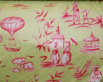 Up Up and Away Fabric - Pink and Green Fabric By The Yard - Pink and Green Toile