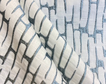 Kravet Seahorn Mist Embroidered - Kravet Embroidered Fabric - Blue Striped Embroidered - Fabric by the Yard