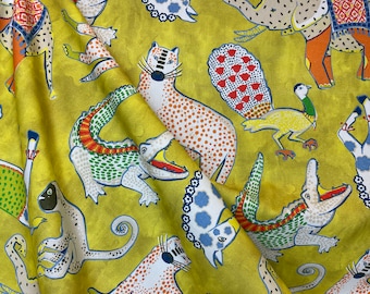 Hullabaloo Yellow - Novelty Fabric - Animals - Vibrant Yellow Background - Top Fabric - Fabric by the Yard