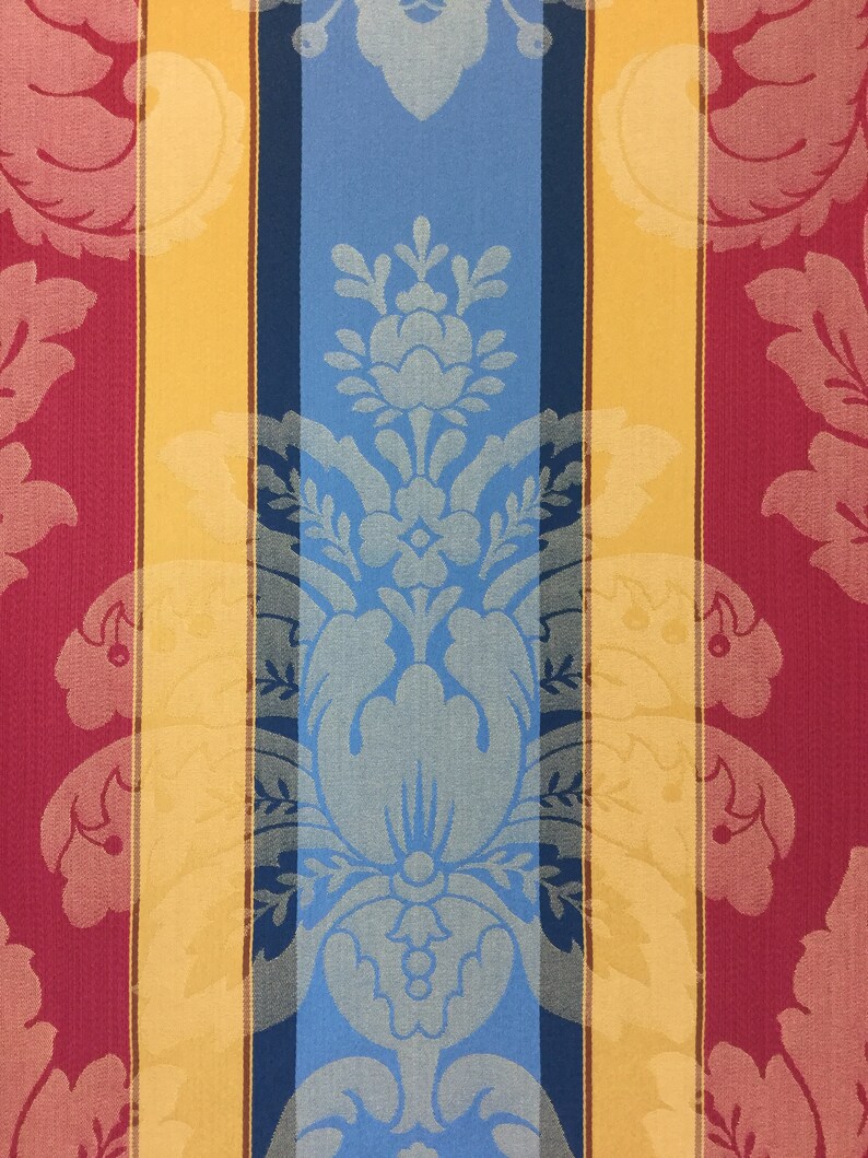 Royal Damask Stripe Red Blue Gold Fabric by the Yard Etsy