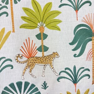 Cat’s meow - palm - jungle - crewel - teal - lime - home decor - drapery fabric - fabric by the yard