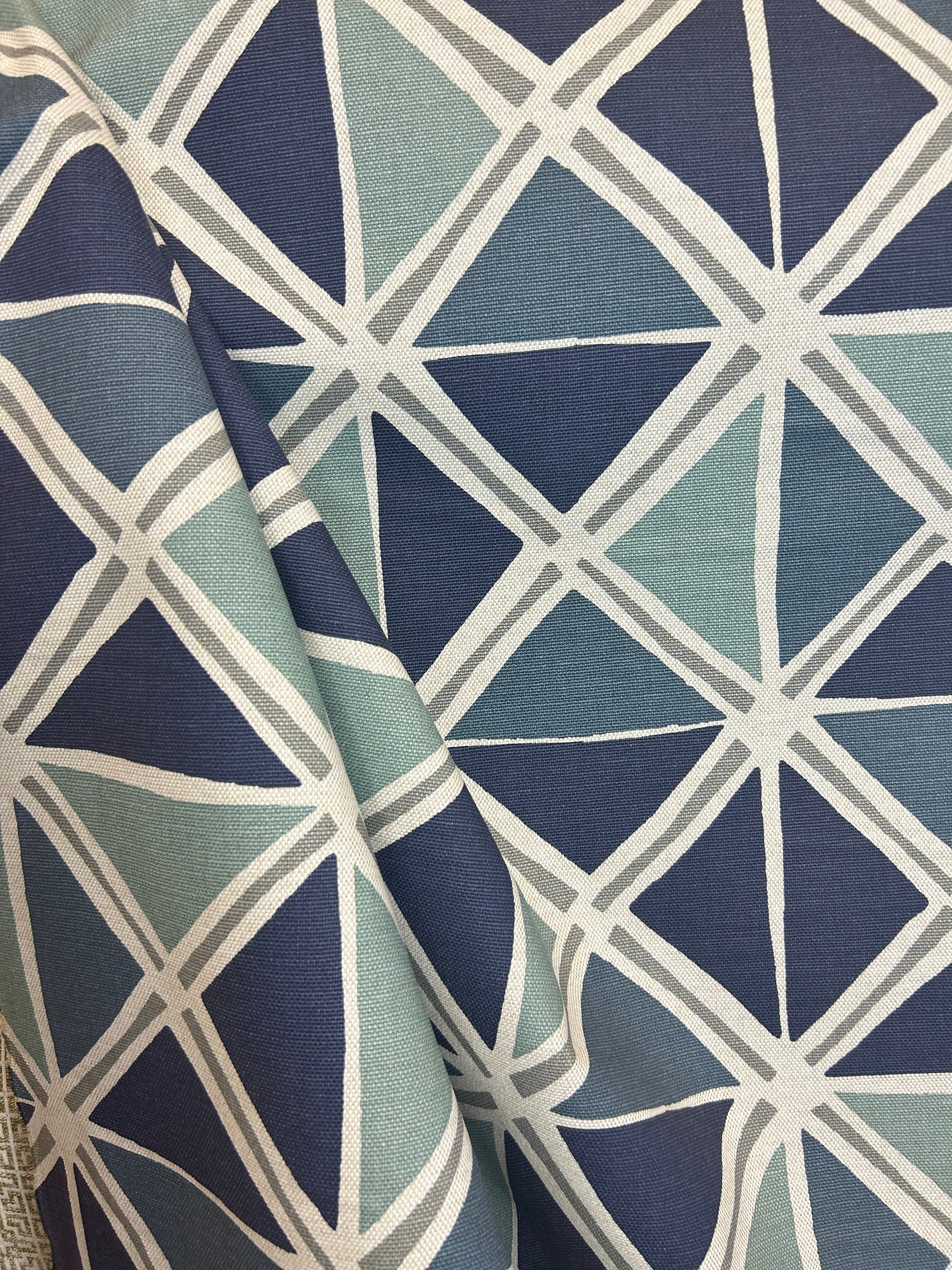 Ian Drizzle - Navy - Gray - Geometric - Drapery Fabric - Upholstery