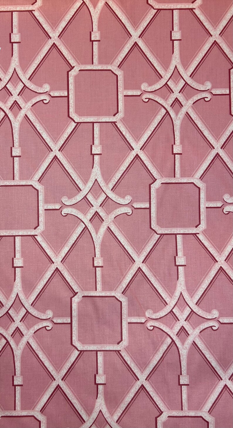 Bermuda Waverly Pink Chinoiserie Bamboo Lattice Pink Bamboo Fabric Asian Inspired Upholstery Fabric Fabric by the Yard image 2