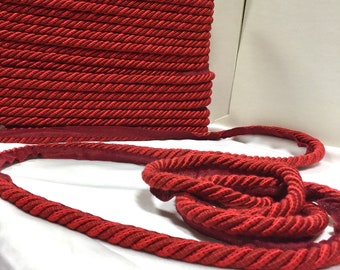 Cherry Red Braided Lip Cord - Red - Trim by the Yard - Pillow Edging - Embellishing - Red Lipcord - Custom Cut Yardage - Sofas - Cushions