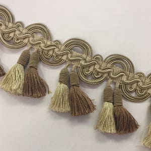 Brown and Cream Scalloped Twin Tassel Fringe - Upholstery Fabric by The Yard - Custom Cut Yardage - Embellishment - Pillows - Cushions