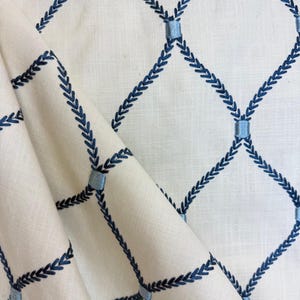 Deane Embroidery Porcelain - geometric - blue - home decor - drapery fabric - pillow fabric - fabric by the yard