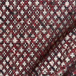 Red Checkerboard - Small Scale Geometric Pattern - Dark Red - Brown and Cream - Upholstery Fabric - Fabric by the Yard