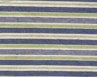 Denim Blue and Green R/R Stripe - Upholstery Fabric by the Yard