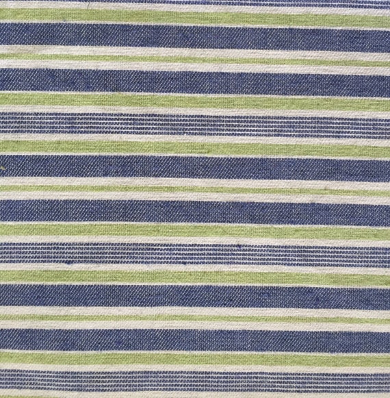 Denim Blue and Green R/R Stripe - Upholstery Fabric by the Yard