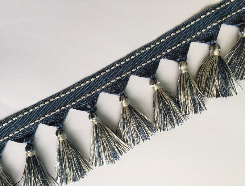 Blue and White Tassel Fringe  Home Decor Accents  Drapery image 0