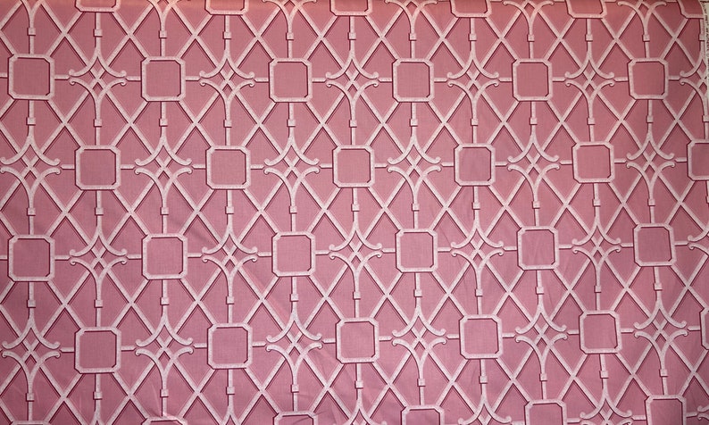 Bermuda Waverly Pink Chinoiserie Bamboo Lattice Pink Bamboo Fabric Asian Inspired Upholstery Fabric Fabric by the Yard image 3