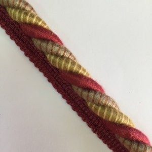 Red Gold And Taupe Prefab Lip Cord - Trim By The Yard - Home Decor Trim - Pillow Edging - Custom Cut Yardage - Pillows - Cushions - Chairs