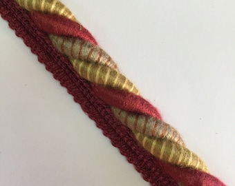 Cordon à lèvre préfabriqué or rouge et taupe - Taille par mètre - bordure de décoration intérieure - bordure de coussin - métrage coupé sur mesure - oreillers - coussins - chaises
