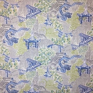 Cobalt Chinoiserie - Pagoda - Dragon - Upholstery Fabric By The Yard