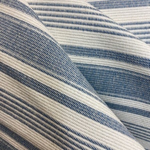 Blue and Natural Stripe Woven - Blue and Natural Striped Upholstery Fabric - Fabric by the Yard