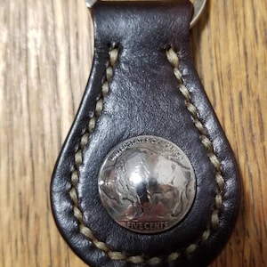 Double sided Brown leather keychain with real buffalo nickels