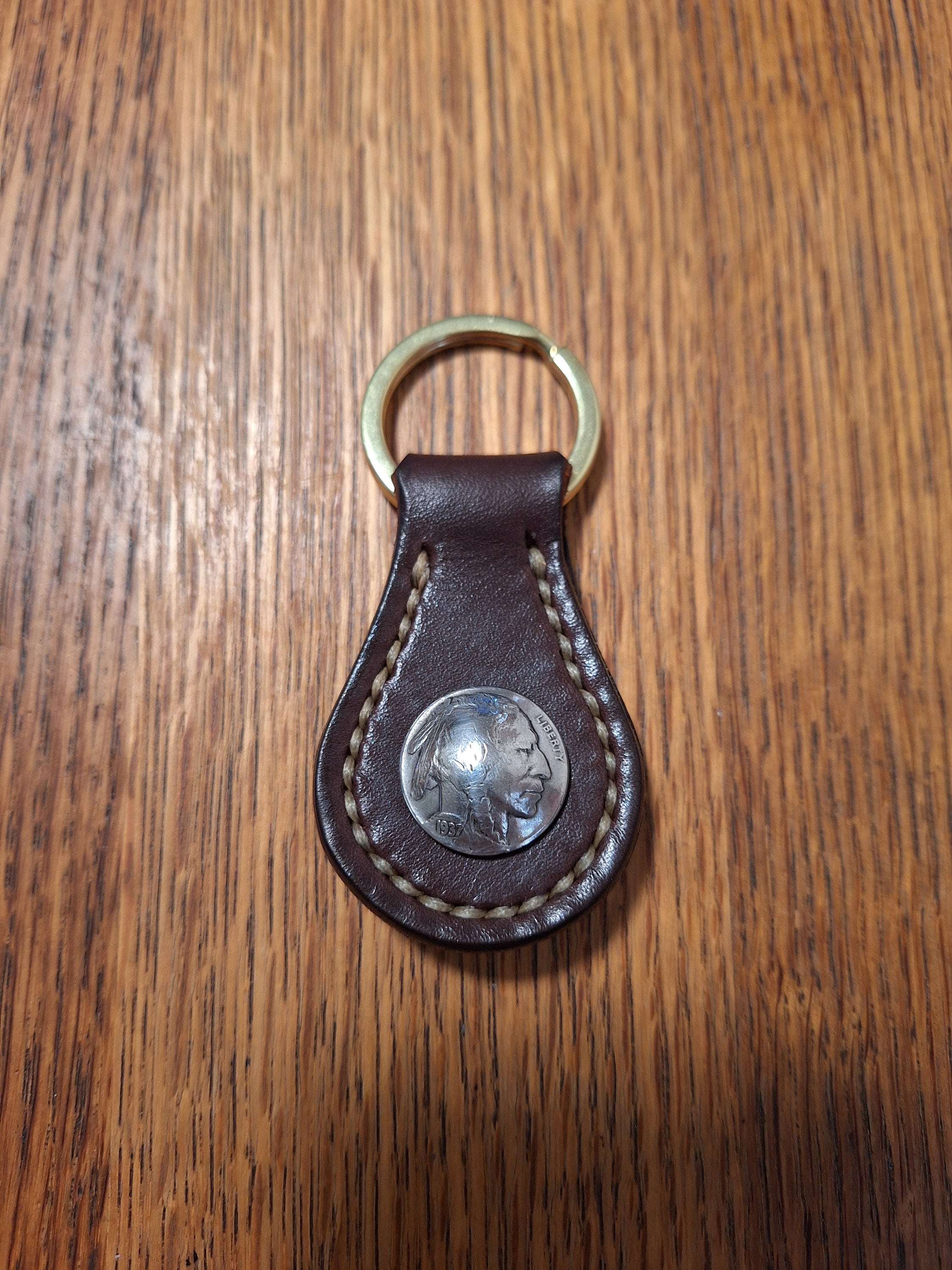 Edelstahl Schlüsselanhänger Vintage Büffelbison - Antik-Oberfläche, Nickelbeschichtet