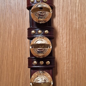 Brown 3 bell Leather jingle bell set with brass spots