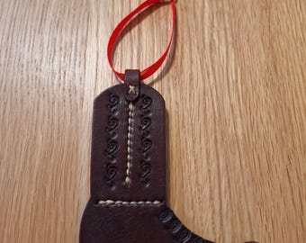 Brown Leather Cowboy Boot Christmas Ornament