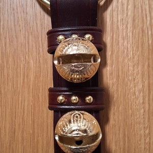 Brown 2 bell Leather jingle bell set with brass spots