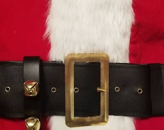 Handmade Black Leather Key Holder with Brass Bells, Santa Suit Accessory