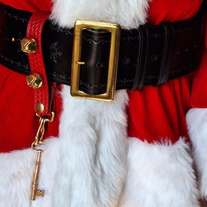 Handmade  tooled 4 inch black leather santa belt