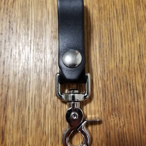 Handmade black leather key holder with chrome plated clip