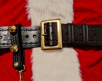Handmade Tooled 3 Inch Black Leather Santa Belt - Etsy display picture 1
